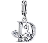 Ciondolo in argento con lettera dell'alfabeto adatto per braccialetti Pandora, idea regalo per donne, 4.8mm-5.0mm, Zirconia cubica