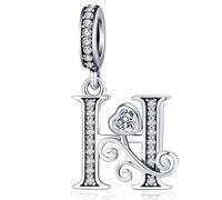 Ciondolo in argento con lettera dell'alfabeto adatto per braccialetti Pandora, idea regalo per donne, 4.8mm-5.0mm, Zirconia cubica