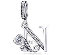 Ciondolo in argento con lettera dell'alfabeto adatto per braccialetti Pandora, idea regalo per donne, 4.8mm-5.0mm, Zirconia cubica