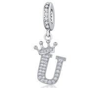 Ciondolo in argento con lettera dell'alfabeto e corona, adatto per braccialetti Pandora, idea regalo per donne, Zirconia cubica