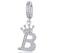 Ciondolo in argento con lettera dell'alfabeto e corona, adatto per braccialetti Pandora, idea regalo per donne, Zirconia cubica