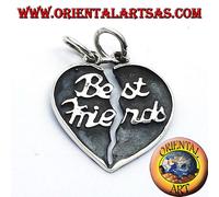 Ciondolo in argento cuore divisibile bi facciale best friends