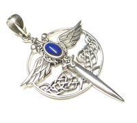 Ciondolo in argento, motivo: spada Arcangelo Michele, in argento Sterling, pietra lapis, simbolo di protezione