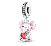 Ciondolo in argento Sterling 925 a forma di koala, con scritta "I Love You", a forma di cuore e scatola di cioccolatini, compatibile con braccialetti Pandora
