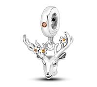 Ciondolo in argento Sterling 925 a forma di testa di cervo, per braccialetti Pandora, con zirconia cubica, in confezione regalo