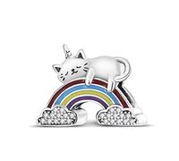 Ciondolo in argento Sterling 925 a forma di unicorno arcobaleno, gatto che dorme, compatibile con braccialetti Pandora