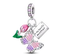 Ciondolo in argento Sterling 925 a tema madre, con zirconia cubica, per braccialetti o collane Pandora, per laurea, San Valentino, Natale, compleanno, in confezione regalo, Misura unica, Argento