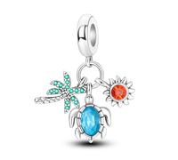Ciondolo in argento Sterling 925 con opale sole, palma, tartaruga marina, oceano, vacanza, viaggio, compatibile con braccialetti Pandora