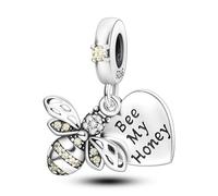 Ciondolo in argento Sterling 925 con scritta "Be My Honey Bee I Love You", compatibile con braccialetti Pandora
