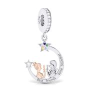 Ciondolo in argento Sterling 925 con scritta "Best Friends" e stella e luna, compatibile con braccialetti Pandora