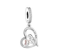 Ciondolo in argento Sterling 925 con scritta "I Love You" e "Daughter" a forma di cuore, in oro rosa, compatibile con braccialetti Pandora
