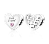 Ciondolo in argento Sterling 925 con scritta in inglese "Best Friend I Love You To The Moon And Back", a forma di cuore, stella, luna, compatibile con braccialetti Pandora Moments