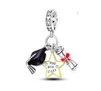 Ciondolo in argento Sterling 925 con scritta in inglese "Graduation You did it" Mortaboard Hat Diploma and Star Charm compatibile con ciondoli Pandora e molti altri braccialetti con ciondoli del Regno
