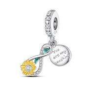 Ciondolo in argento Sterling 925 con scritta in lingua inglese "You Are My Sunshine", ciondolo a forma di girasole, con scritta "I Love You", compatibile con braccialetti Pandora