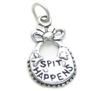 Ciondolo in argento sterling con bavaglino Spit Happens .925 x 1 ciondoli per ba