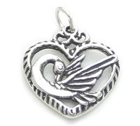 Ciondolo in argento sterling Cuore con cigno .925 x 1 Cigni nei ciondoli di cuor
