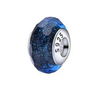 Ciondolo in argento Sterling in vetro di Murano lavorato a lume con scritta "Love Mom", per compleanno, anniversario, per braccialetti Pandora, one size, Argento sterling, Zircone