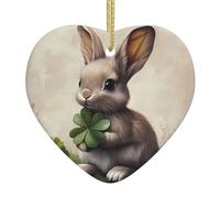 Ciondolo in ceramica a forma di albero di Natale, 6,9 x 7,6 cm, motivo YYHWHJDE Clover Bunny facilmente appeso nei centri commerciali e nei negozi