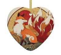 Ciondolo in ceramica a forma di albero di Natale, 6,9 x 7,6 cm, YYHHAOFA Red Sun a nove code stampa volpe facilmente appeso in centri commerciali e negozi