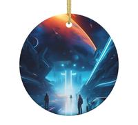 Ciondolo in ceramica a forma di albero di Natale, diametro 7,4 cm, ciondolo rotondo in ceramica di Natale, fantascienza futuro creativo ciondolo decorativo.