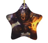 Ciondolo in ceramica a forma di albero di Natale Yyhwhjde a forma di lupo mannaro con fiamma, progettato specificamente per le vacanze, 7,9 x 7,9 cm