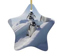 Ciondolo in ceramica a forma di albero di Natale Yyhwhjde a forma di pinguino che gioca con la scala di ghiaccio, progettato specificamente per le vacanze, 7,9 x 7,9 cm