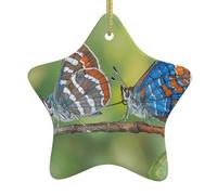 Ciondolo in ceramica a forma di albero di Natale Yyhwhjde a forma di stella con due stampe di falene, progettato specificamente per le vacanze, 7,9 x 7,9 cm