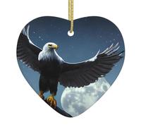 Ciondolo in ceramica a forma di cuore con aquila sotto le stelle, il pezzo in ceramica è disponibile con filo di seta