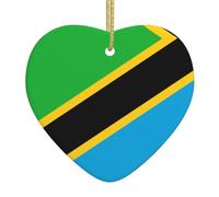 Ciondolo in ceramica a forma di cuore con bandiera della Tanzania, il pezzo di ceramica è disponibile con filo di seta