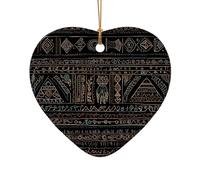 Ciondolo in ceramica a forma di cuore stampato con motivo tribale primitivo, perfetto per decorare l'albero di Natale per feste invernali