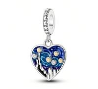 Ciondolo in charms perline in argento sterling 925 Van Gogh Cielo stellato adatto per bracciale originale, collana, pendente fai da te, gioiello raffinato ed elegante come regalo di compleanno per don
