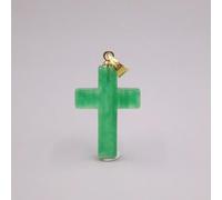 Ciondolo in Giada riscaldabile GP 18K per Donna con Croce Verde, Regalo per Donna, 32 * 16 mm