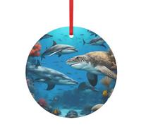 Ciondolo in metallo con stampa di delfini, tartaruga marina, squalo, polipo, barriera corallina, ornamento in metallo, ciondolo rotondo in alluminio per Natale, decorazione per la casa e il negozio