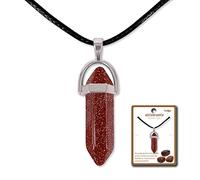 Ciondolo in pietra naturale a forma di punta, include una catena di filo cerato nero da 45 cm, diverse pietre semipreziose, avventurina marrone, Avventurina marrone,