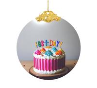 Ciondolo in vetro con stampa a torta di buon compleanno, ornamento rotondo - decorazione per albero di Natale, regalo per casa e centro commerciale