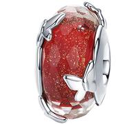 Ciondolo in vetro di Murano e argento Sterling per braccialetti Pandora e Argento, colore: Ciondolo a forma di farfalla rossa., cod. C1154