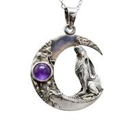 Ciondolo lepre che guarda la luna ametista argento sterling 925 catena 18" gi...
