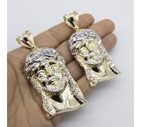 Ciondolo Lucido Del Volto Di Gesù In Oro Giallo E Bianco 10K Tutte Le Misure