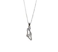 Ciondolo mappa di Israele in argento sterling con ciottoli scintillanti e catena