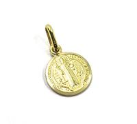 CIONDOLO MINI MEDAGLIA SAN BENEDETTO, DIAMETRO 1.1 CM, ORO GIALLO 750 18K, CON CROCE, SOLIDA, MOLTO DETTAGLIATA