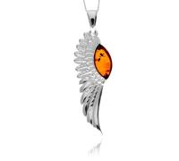 Ciondolo moderno a forma di ala d'angelo in argento Sterling 925 e ambra baltica autentica, senza catena, GL2076, Small, Gemma, Ambra