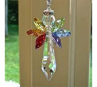Ciondolo moderno arcobaleno con ciondolo a forma di angelo, chakra con cristalli, per specchietto retrovisore, decorazione da appendere, con sfera di cristallo, prisma, finestra, decorazione