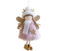 Ciondolo natalizio a forma di angelo con corna di cervo e ali, in tessuto morbido, da appendere, per feste, decorazioni per albero, bianco e rosa, 15 x 9 cm