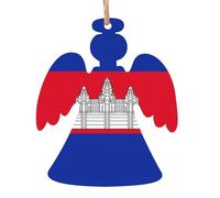 Ciondolo natalizio a forma di angelo, in legno, 6 pezzi, alla moda, con stampa bandiera della Cambogia, decorazioni per albero, porte, finestre, tavolo