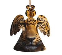Ciondolo natalizio a forma di angelo, in legno, 6 pezzi, alla moda, con stampa leopardata dagli occhi profondi, decorazioni per albero, porte, finestre, tavolo