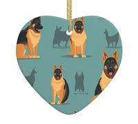 Ciondolo natalizio a forma di cuore in ceramica con stampa di pastore tedesco HJFCZH liscio e luminoso, per albero di Natale, decorazione per la casa e il supermercato