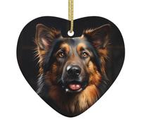 Ciondolo natalizio a forma di cuore in ceramica con stampa di pastore tedesco WHJSSF liscio e luminoso, per albero di Natale, decorazione per la casa e il supermercato