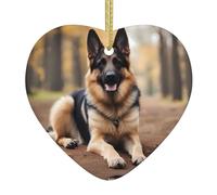 Ciondolo natalizio a forma di cuore in ceramica con stampa di pastore tedesco WHJSSF liscio e luminoso, per albero di Natale, decorazione per la casa e il supermercato