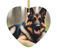 Ciondolo natalizio a forma di cuore in ceramica con stampa di pastore tedesco WHJSSF liscio e luminoso, per albero di Natale, decorazione per la casa e il supermercato