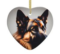 Ciondolo natalizio a forma di cuore in ceramica con stampa di pastore tedesco WHJSSF liscio e luminoso, per albero di Natale, decorazione per la casa e il supermercato